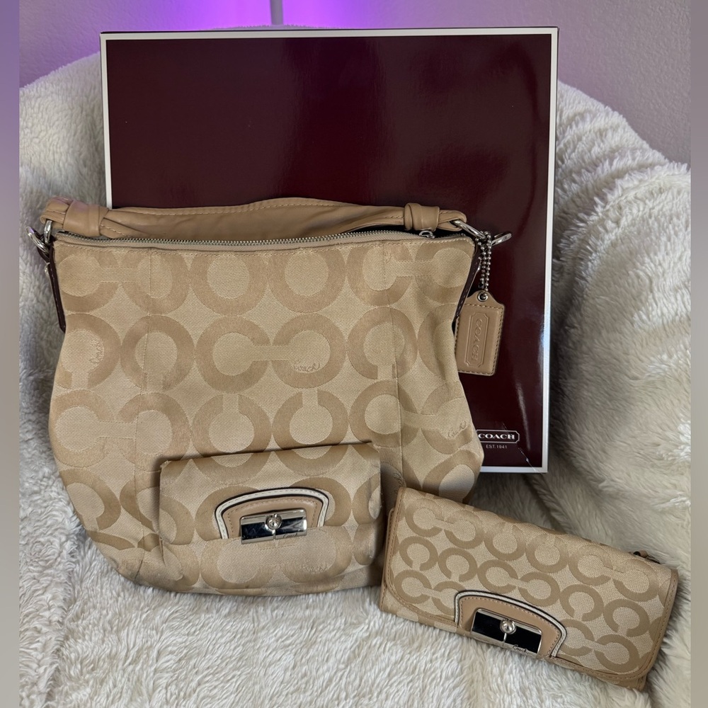 Beige Coach Shoulder Bag & Wallet